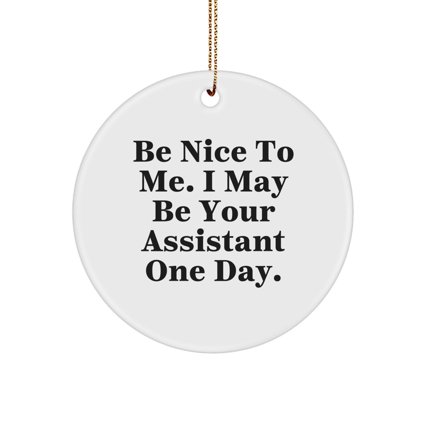 Funny Assistant Gifts from Men - Be Nice To Me I May Be Your Assistant One Day. Christmas Unique Circle Ornament for Assistant, Friends, Coworkers, Family, Women, Men - Image 1