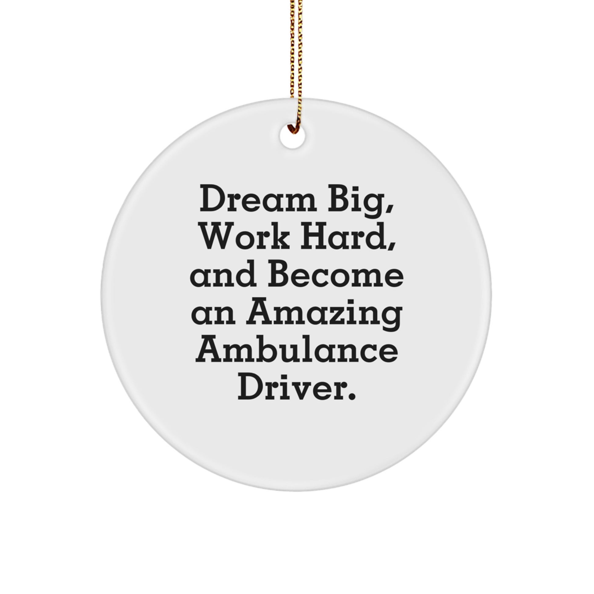 Ambulance Driver Gifts - Inspirational Circle Ornament from Friends for Christmas - 'Dream Big, Work Hard, And Become An Amazing Ambulance Driver.' - Image 1