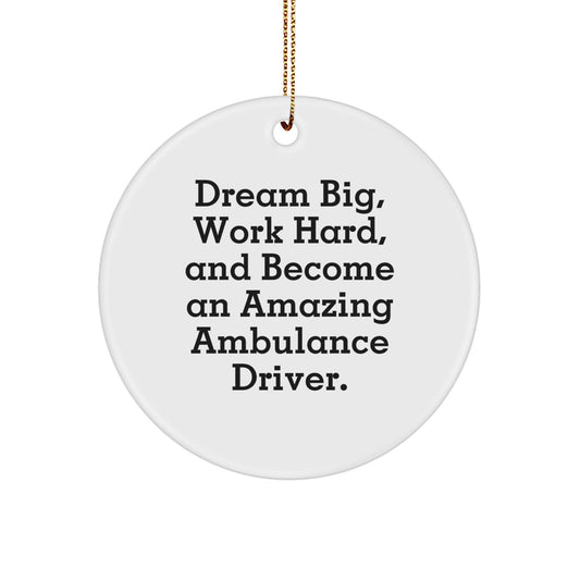 Ambulance Driver Gifts - Inspirational Circle Ornament from Friends for Christmas - 'Dream Big, Work Hard, And Become An Amazing Ambulance Driver.' - Image 1