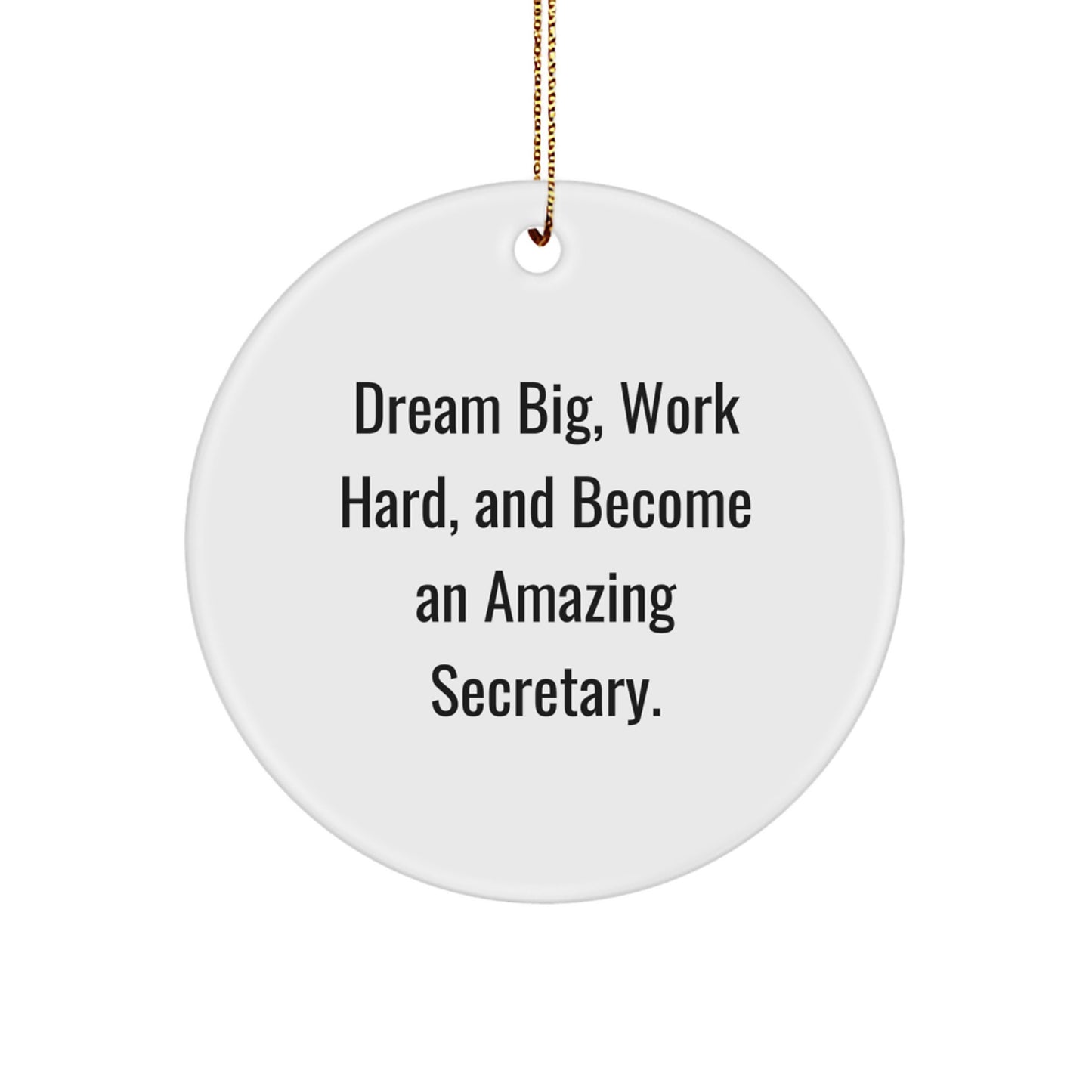 Inspirational Secretary Gifts from Friends - Funny Christmas Circle Ornament 'Dream Big, Work Hard, And Become An Amazing Secretary.' - Image 1