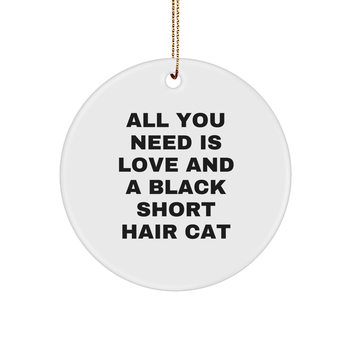 Funny Black Short Hair Cat Gifts for Cat Lovers, Handmade Circle Ornament with Quote 'All You Need Is Love And A Black Short Hair Cat' Gifts from Friends and Family for Christmas - Image 1