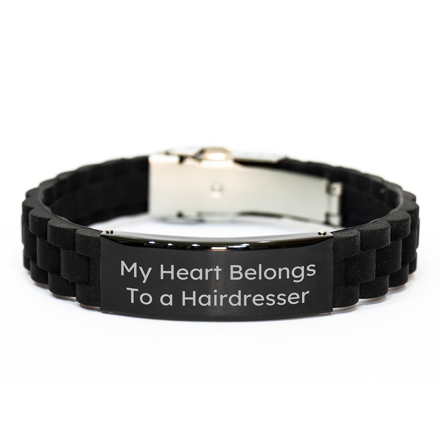 Funny Hairdresser Gifts from Men for Birthday Unique Gifts - 'My Heart Belongs To A Hairdresser' Glide lock Clasp Bracelet - Image 1