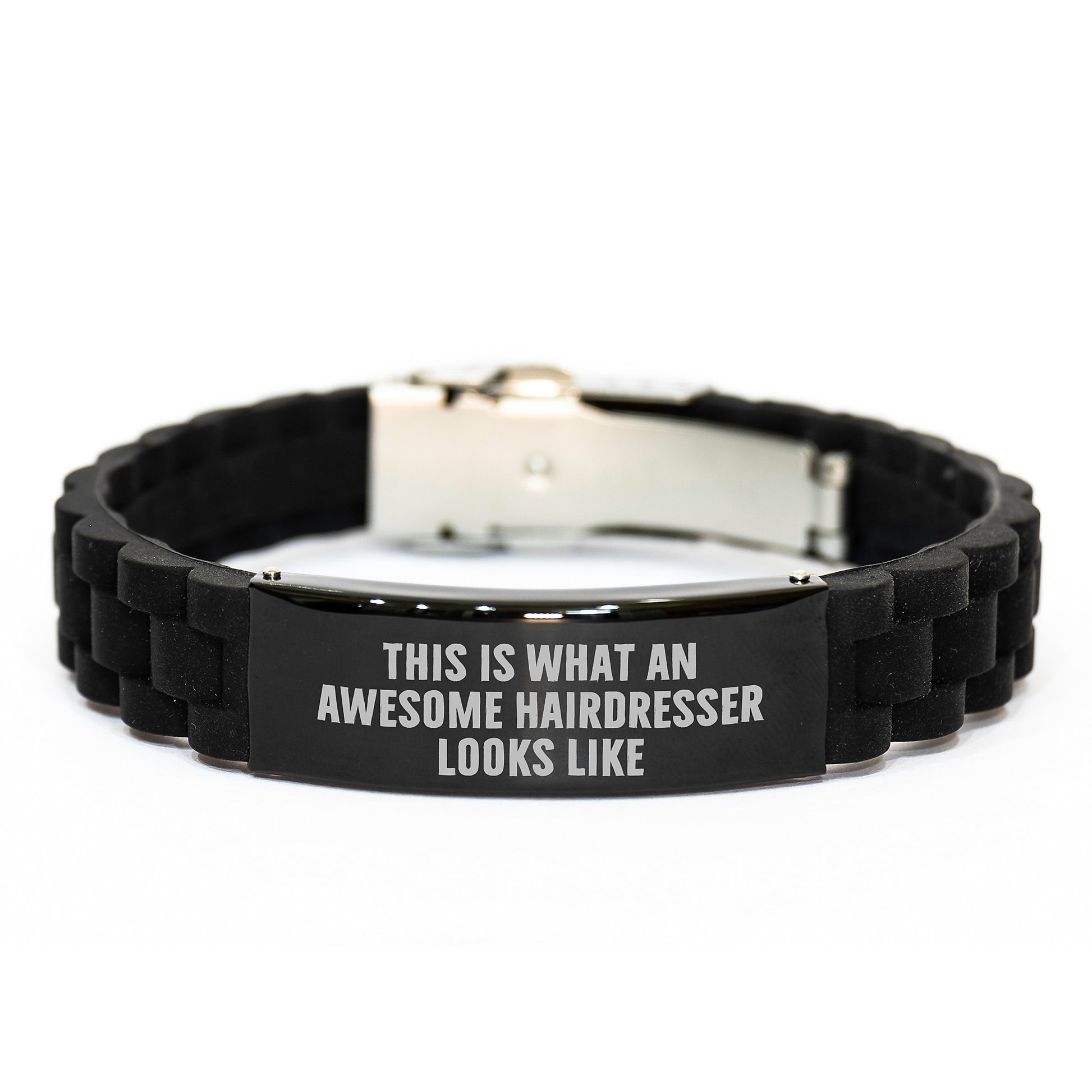 Hairdresser Gifts from Friends - Inspirational Quote Glide lock Clasp Bracelet for Hairdresser's Graduation - Adjustable Silicone, Silver, Black Stainless Steel - Image 1
