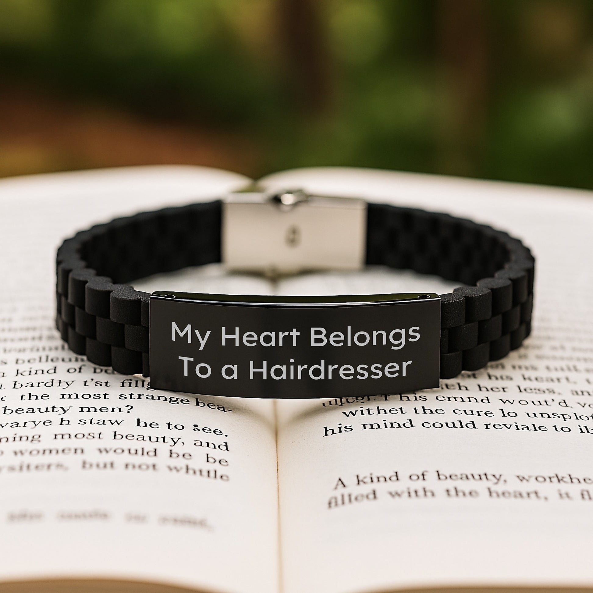 Funny Hairdresser Gifts from Men for Birthday Unique Gifts - 'My Heart Belongs To A Hairdresser' Glide lock Clasp Bracelet - Image 2
