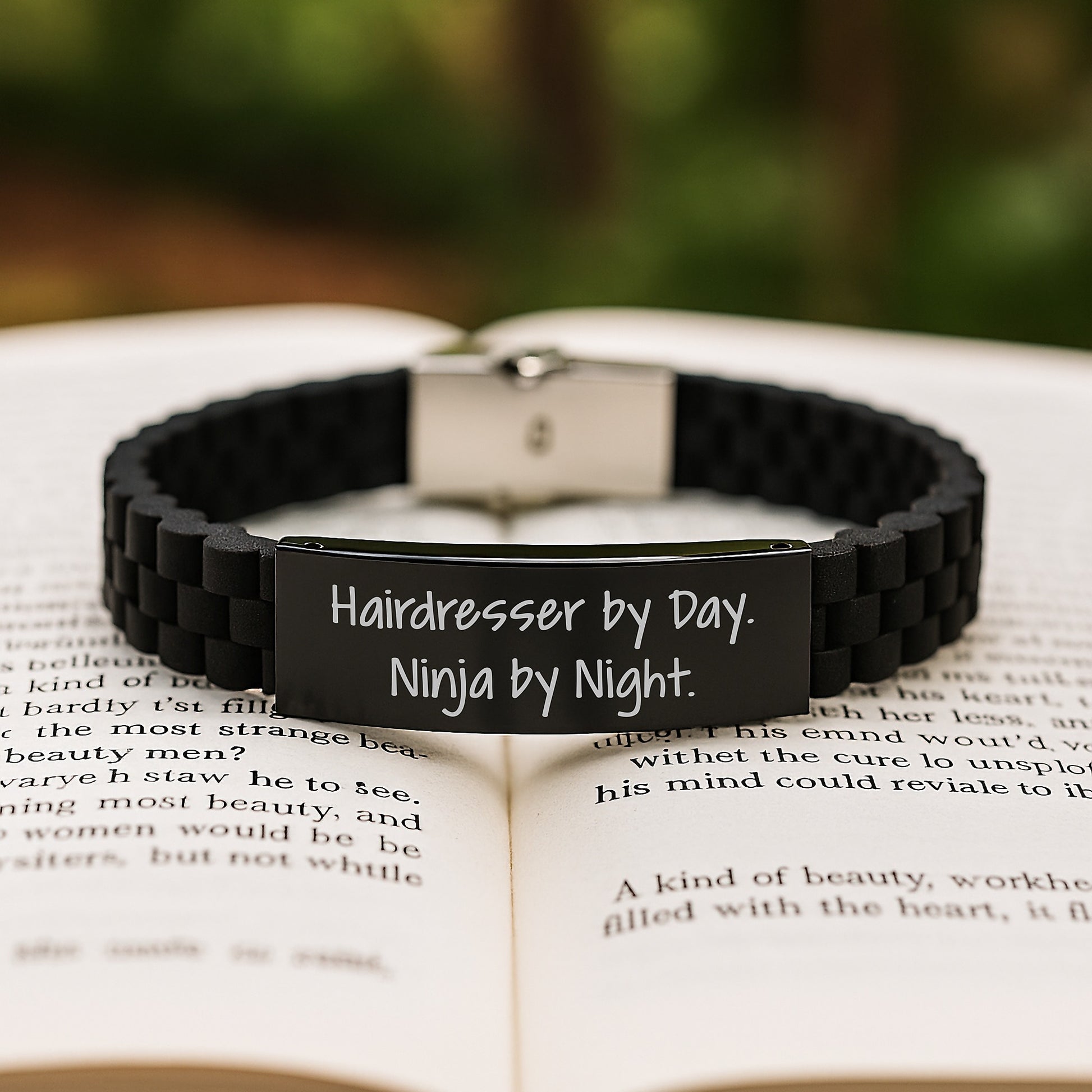 Hairdresser Gifts by Day, Ninja by Night - Glide lock Clasp Black Stainless Steel Silicone Adjustable Birthday Present from Friends for Hairdresser - Image 2