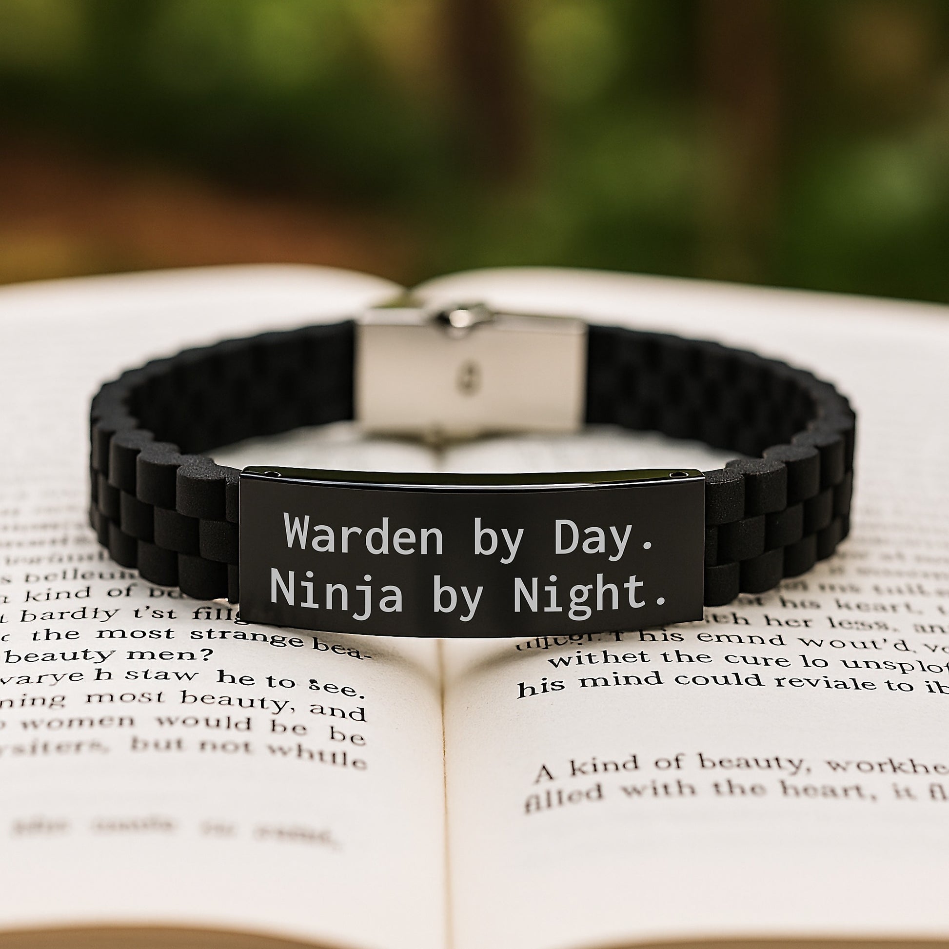 Warden's Secret Life Glide lock Clasp Birthday Unique Gift for Him from Friends, Funny Quote 'Warden By Day. Ninja By Night.' - Image 2