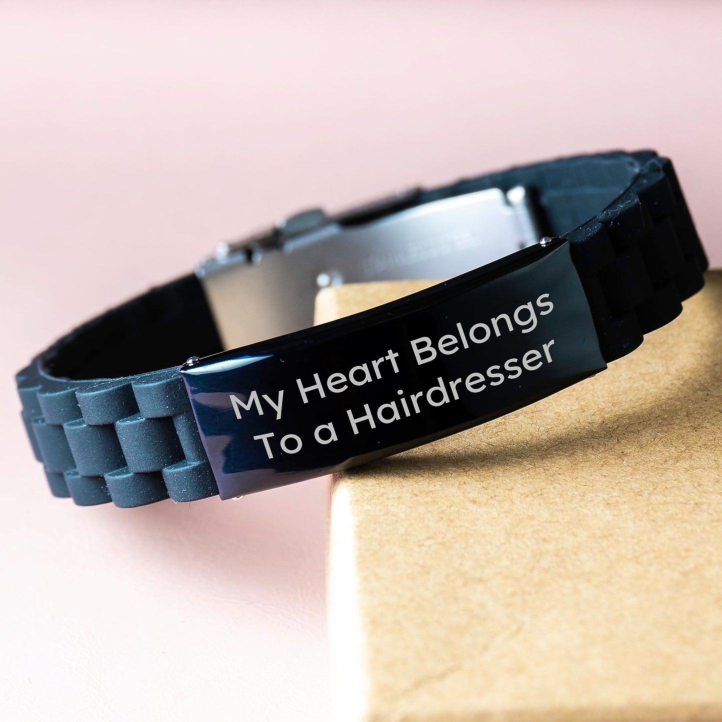 Funny Hairdresser Gifts from Men for Birthday Unique Gifts - 'My Heart Belongs To A Hairdresser' Glide lock Clasp Bracelet - Image 3