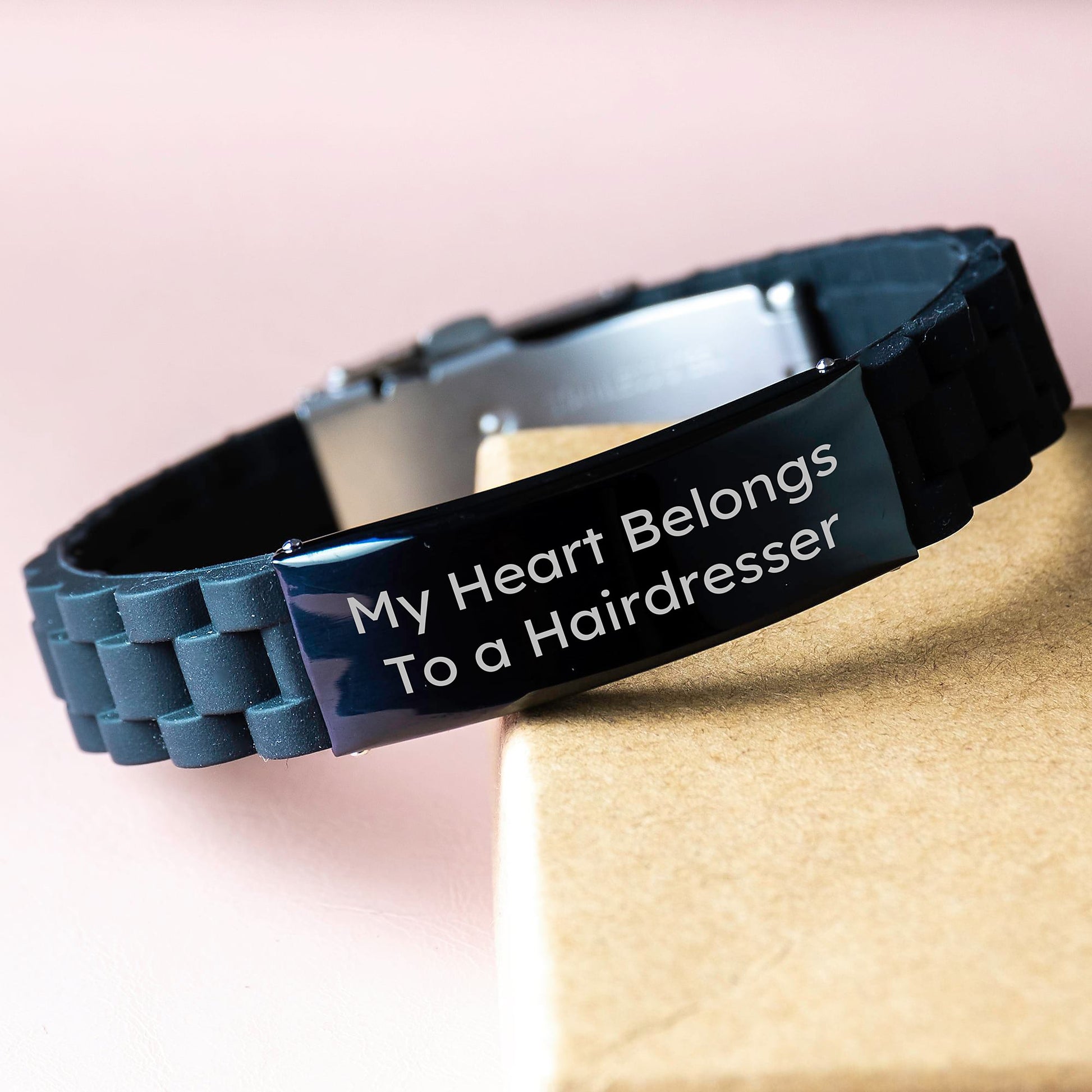 Funny Hairdresser Gifts from Men for Birthday Unique Gifts - 'My Heart Belongs To A Hairdresser' Glide lock Clasp Bracelet - Image 3
