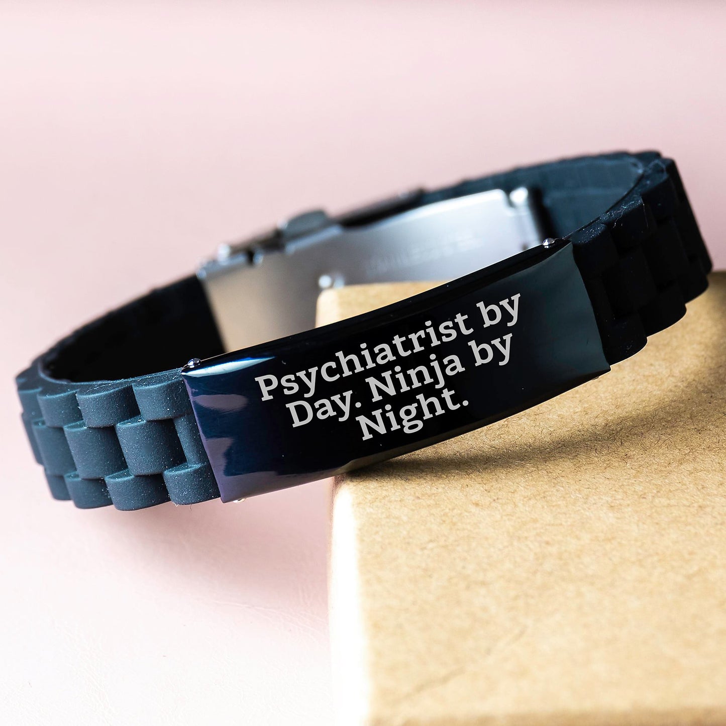 Psychiatrist Gifts from Friends, Unique Birthday Unique Gifts for Men, Women, or Coworkers, Glide lock Clasp Bracelet with 'Psychiatrist By Day. Ninja By Night.' Quote - Image 3