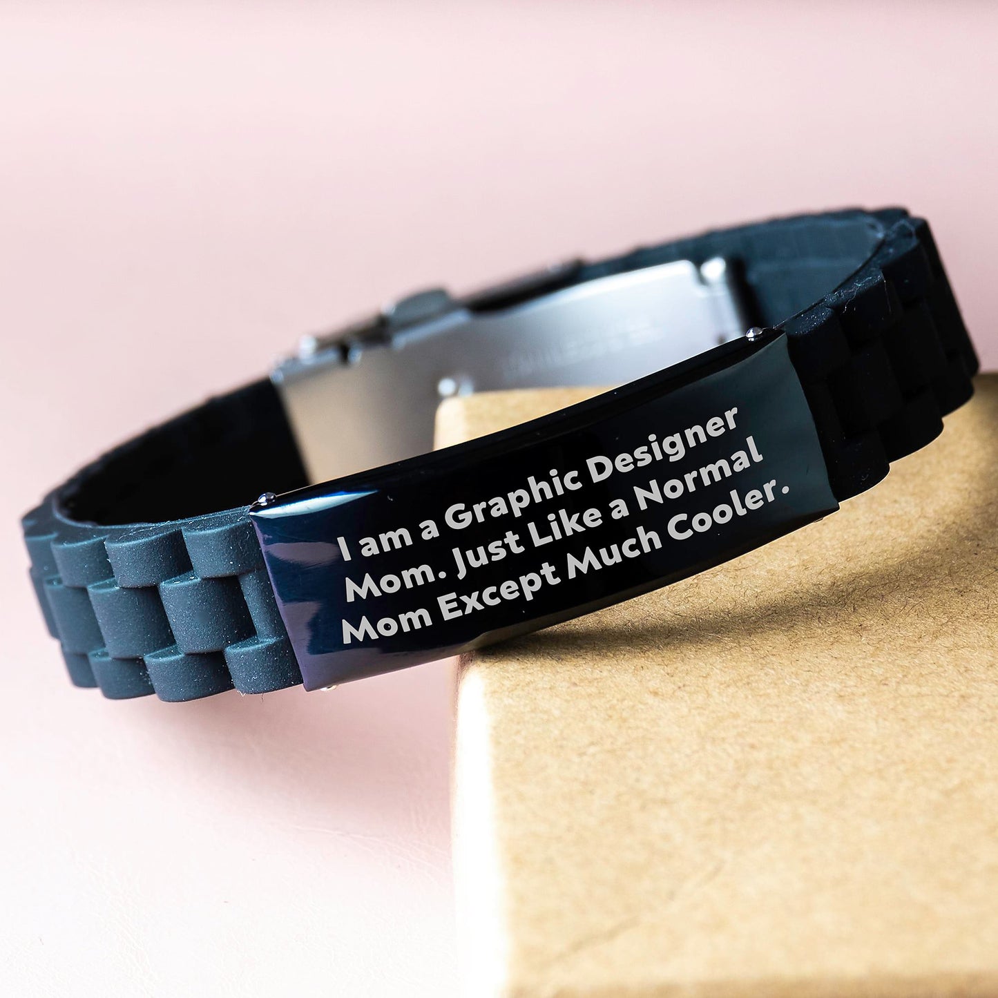 Graphic Designer Gifts for Women - Funny 'I Am A Graphic Designer Mom' Glide lock Clasp Bracelet, Black, Adjustable, Christmas Unique Gifts from Mom - Image 3