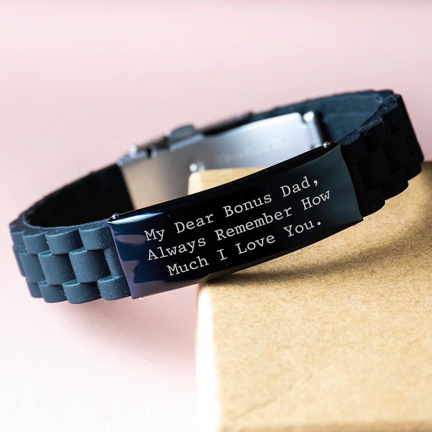 Funny Bonus Dad Gifts from Men, Glide lock Clasp Bracelet for Dad's with Quote 'My Dear Bonus Dad, Always Remember How Much I Love You.' - Image 3