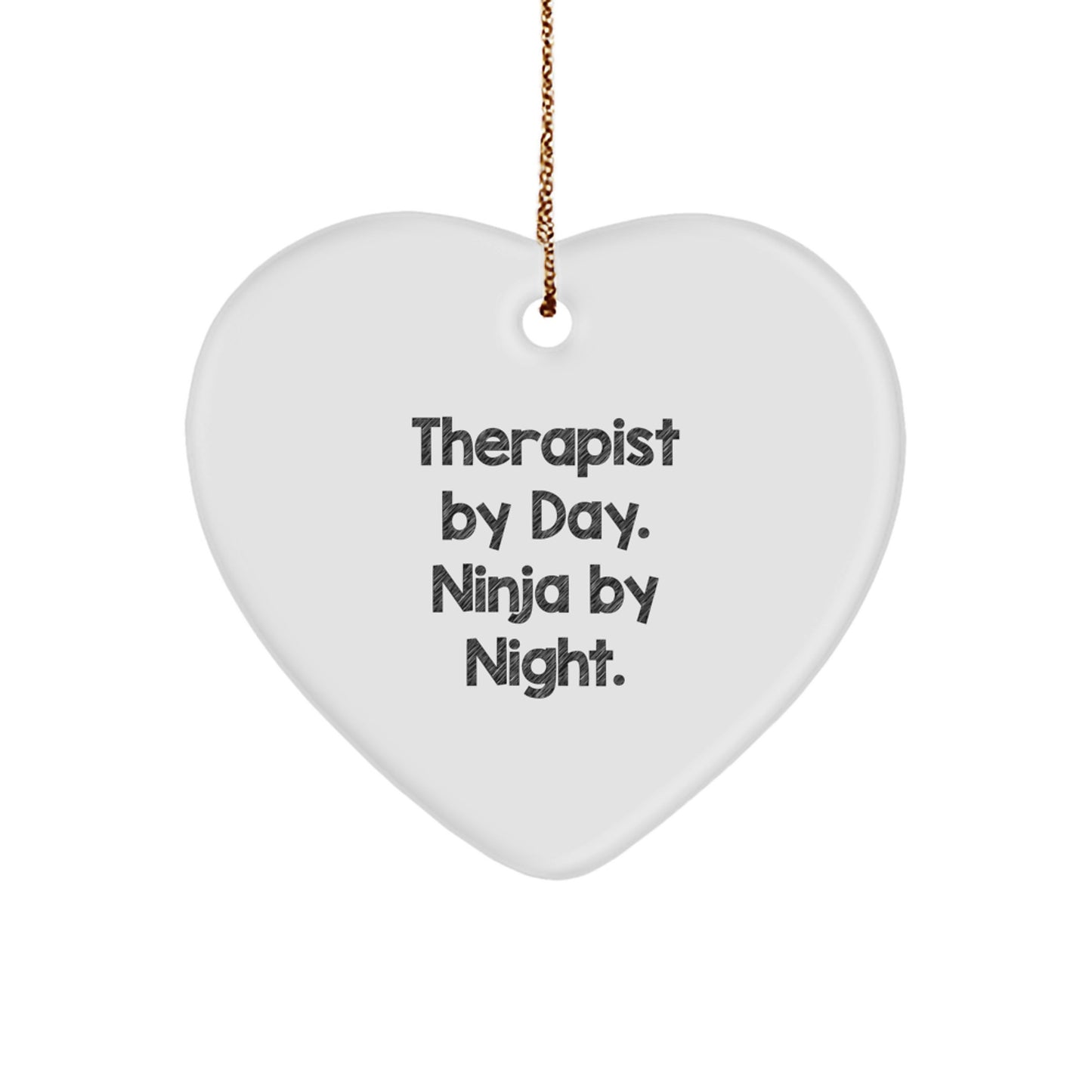 Therapist Gifts from Friends - Funny Heart Ornament, 'Therapist By Day. Ninja By Night.' - Christmas Unique Gifts for Therapist - Image 1