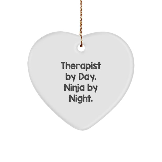 Therapist Gifts from Friends - Funny Heart Ornament, 'Therapist By Day. Ninja By Night.' - Christmas Unique Gifts for Therapist - Image 1