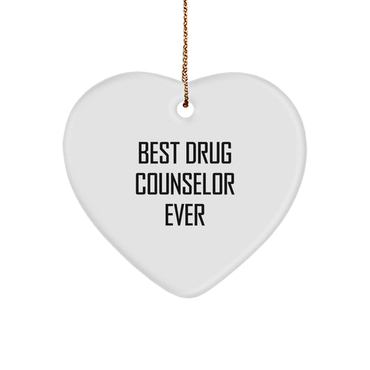 Funny Drug Counselor Gifts from Friends - 'Best Drug Counselor Ever' Heart Ornament for Christmas - Image 1