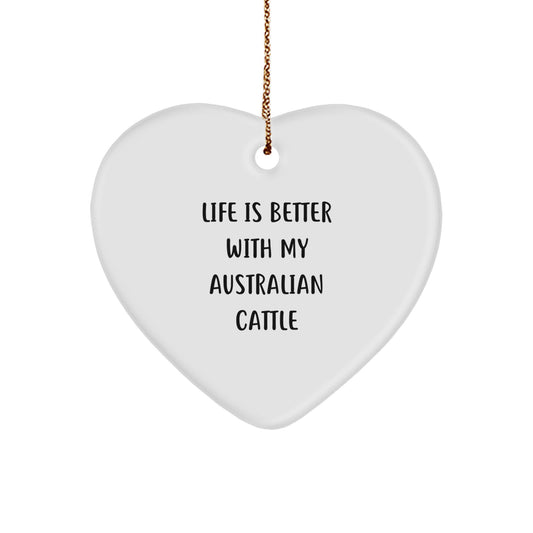 Australian Cattle Dog Heart Ornament Gifts from Men to Friends for Christmas - 'Life Is Better With My Australian Cattle' Quote, White Heart Shape, Durable MDF Material, Vibrant Colors - Image 1