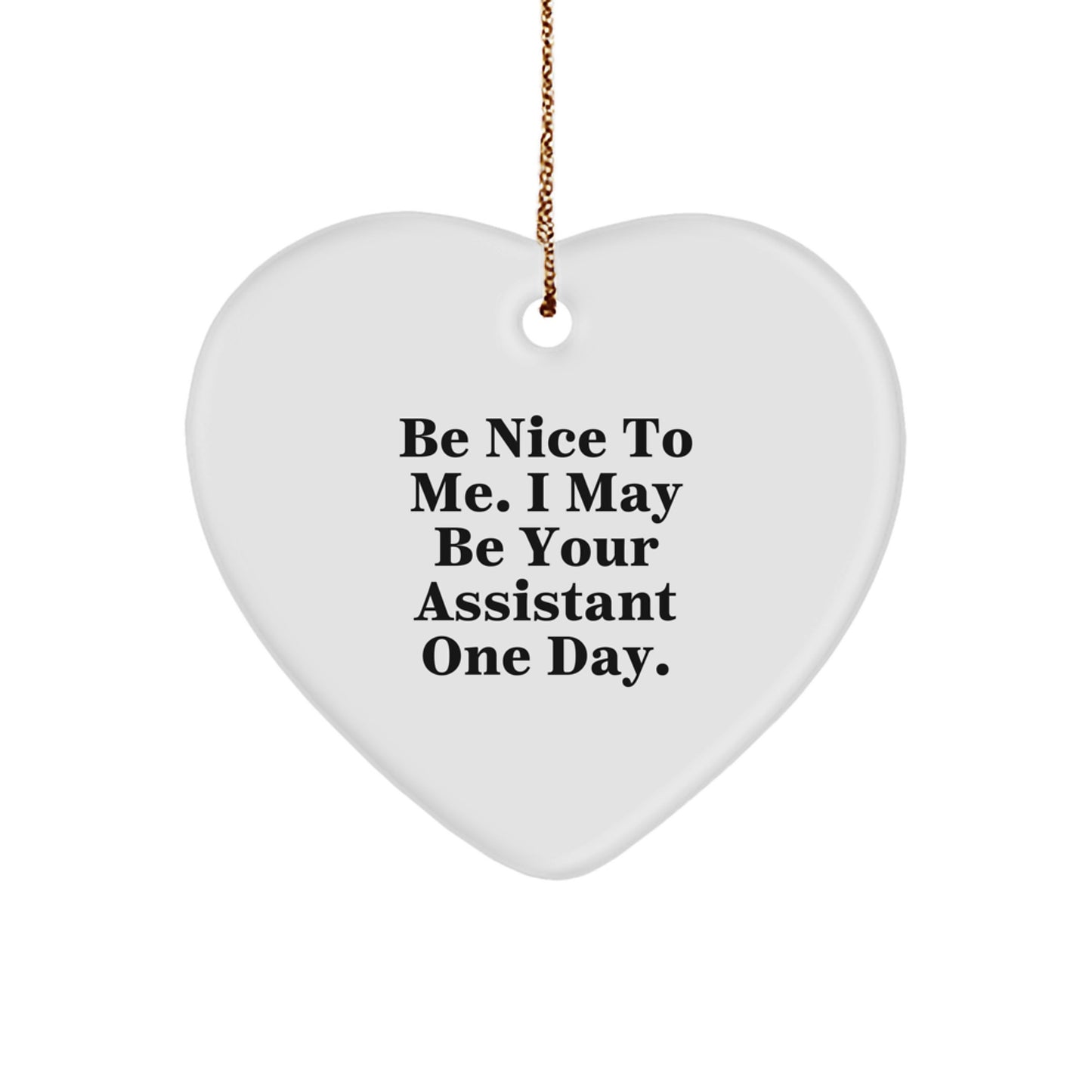 Funny Assistant Gifts from Men to Friends for Christmas Unique Heart Ornament, Be Nice To Me I May Be Your Assistant One Day. - Image 1