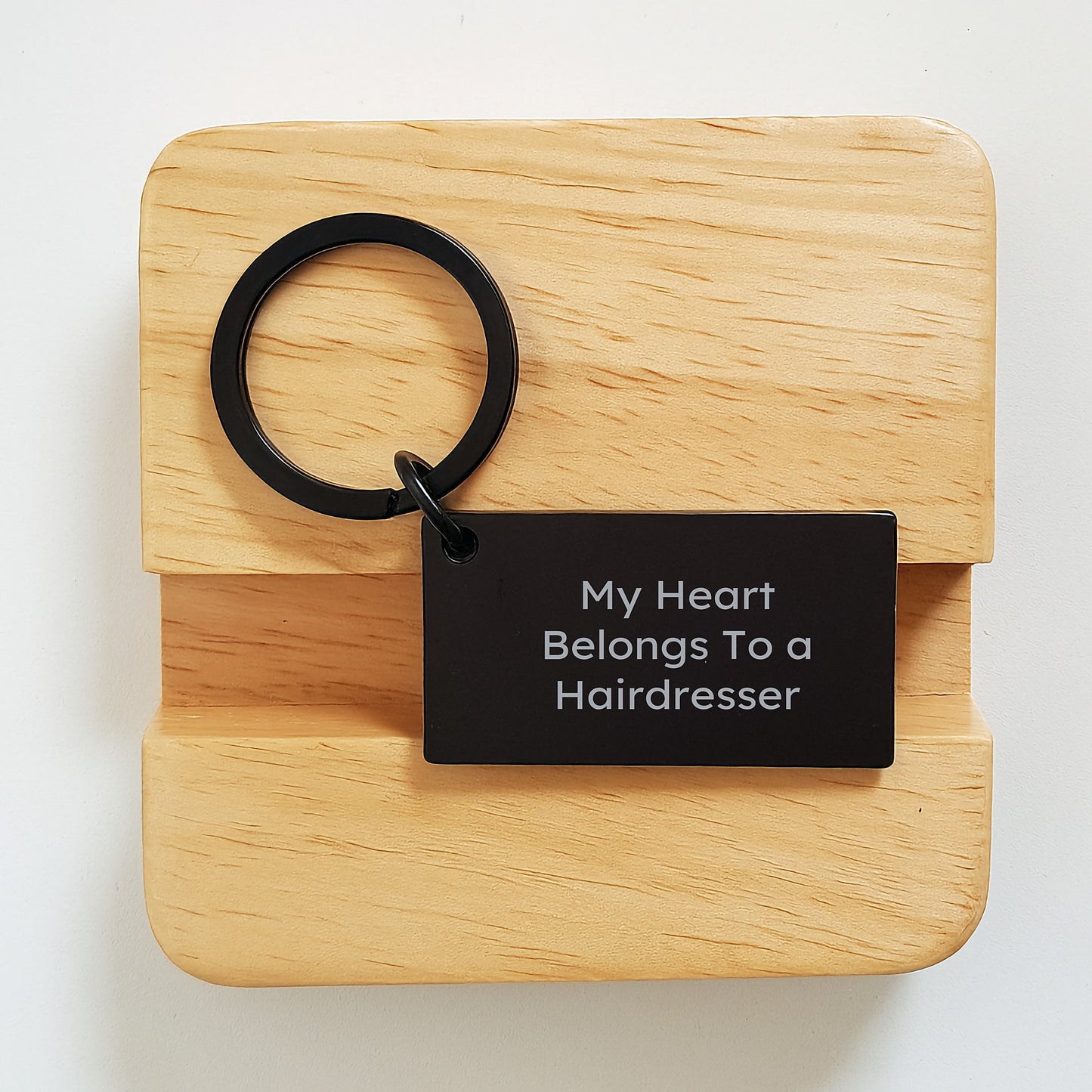 Funny Hairdresser Keychain Gifts from Friends or Family for Hairdresser's Birthday with Quote 'My Heart Belongs To A Hairdresser' - Image 2