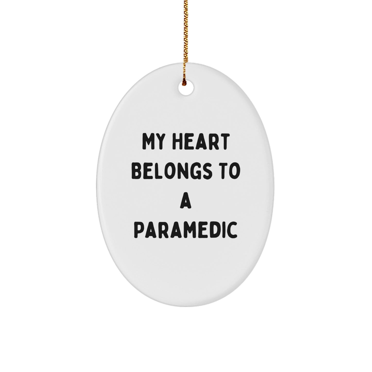 Rescue Worker Gifts, Funny Quote Oval Ornament, 'My Heart Belongs To A Rescue Worker' Gifts from Friends to Rescue Workers, Unique Christmas Unique Gifts for Rescue Workers - Image 1