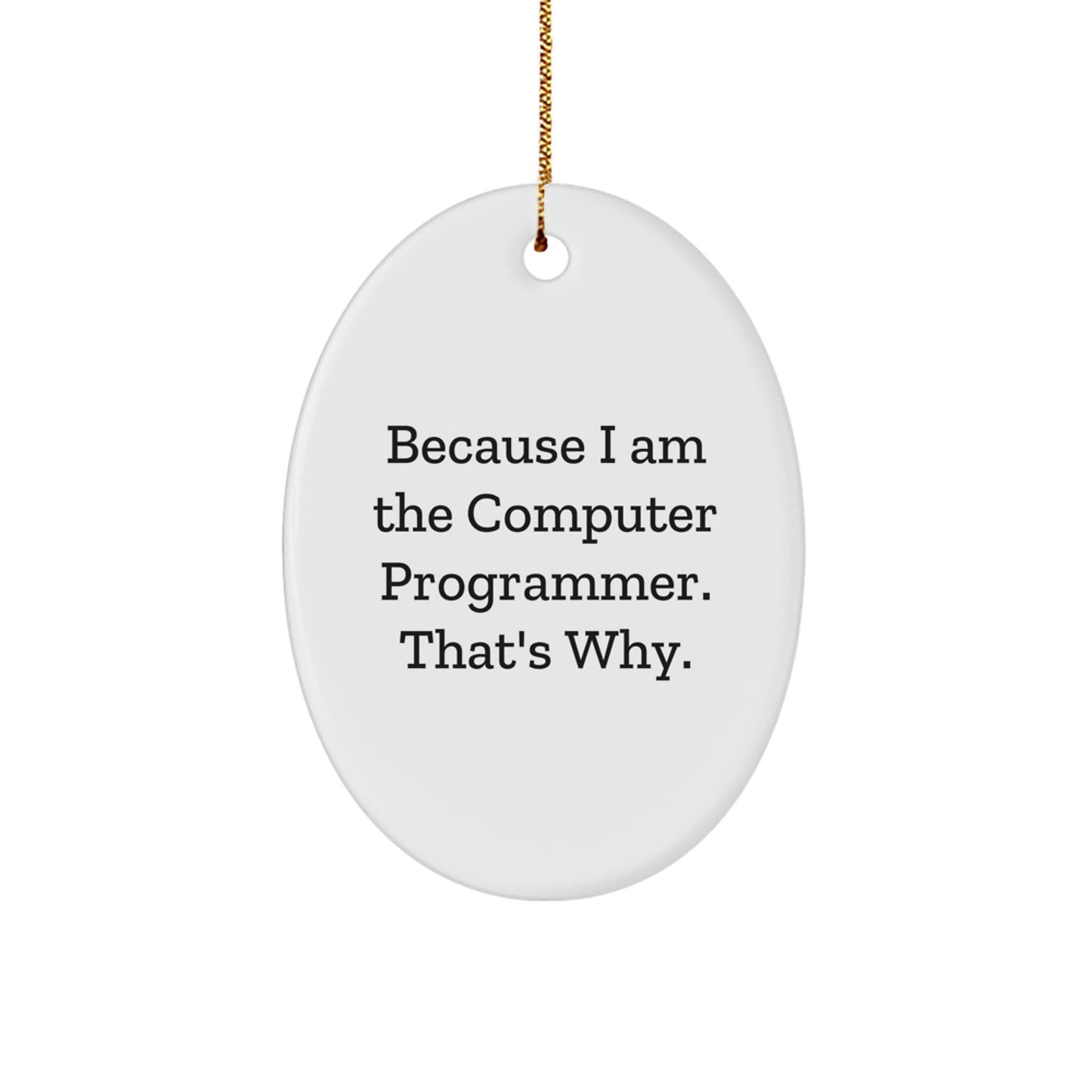 Funny Computer Programmer Oval Ornament Gifts from Friends for Men - Because I Am The Computer Programmer. That's Why. - Image 1