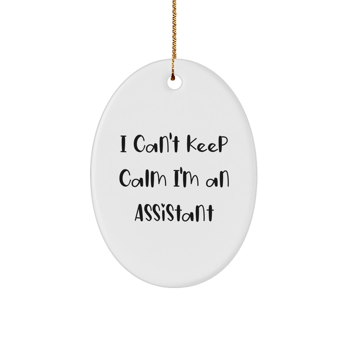 Funny Assistant Gifts from Friends - I Can't Keep Calm I'm An Assistant Oval Ornament for Men or Women, Christmas Unique Presents - Image 1