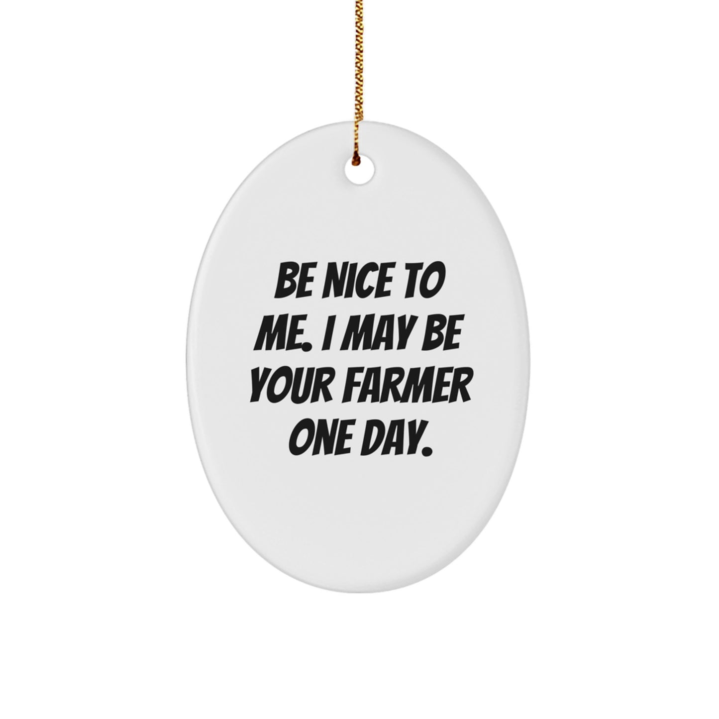 Farmer Gifts from Friends - Be Nice To Me, I May Be Your Farmer One Day Oval Ornament for Christmas - Image 1
