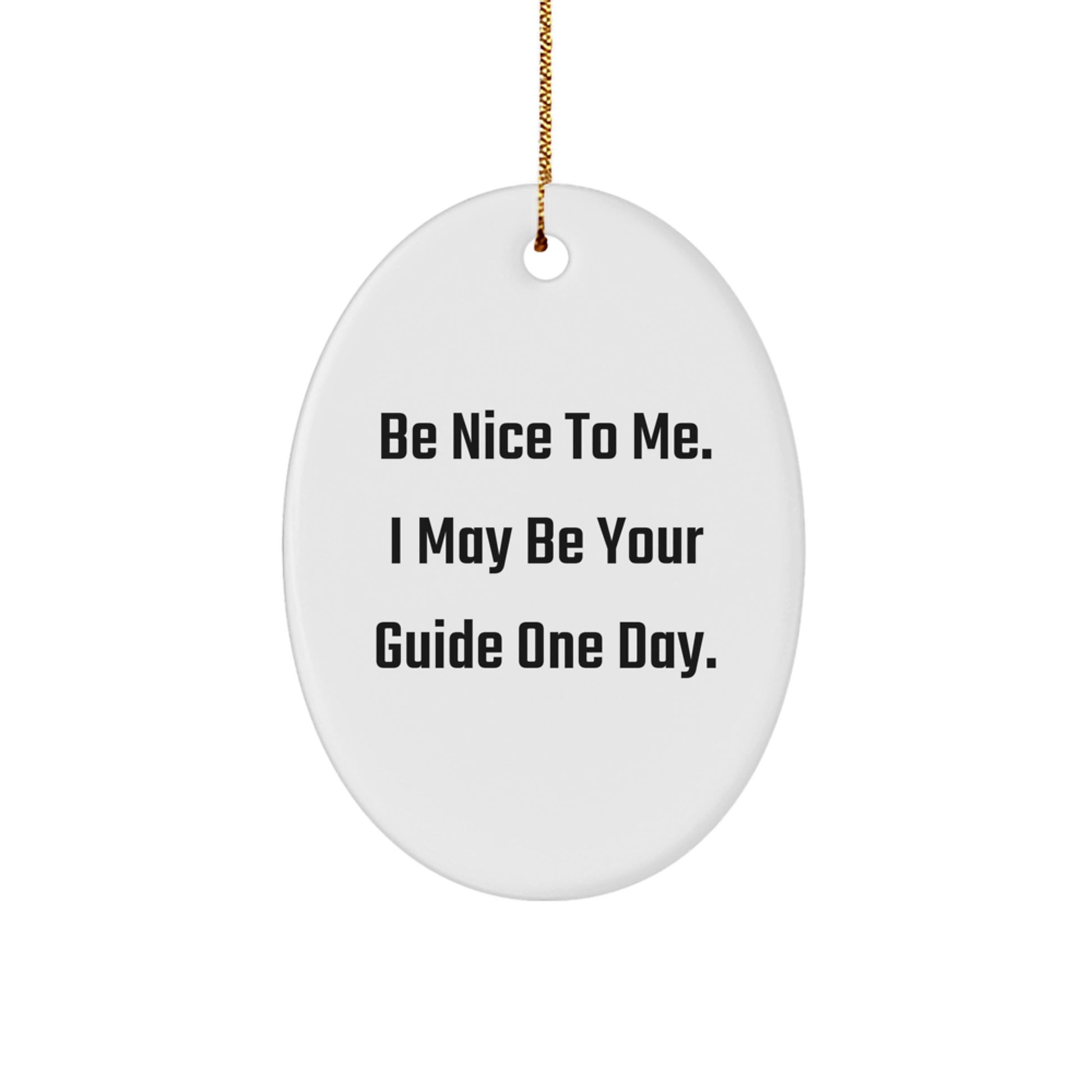 Gifts from Friends, Family, or Coworkers - Be Nice To Me. I May Be Your Guide One Day. Oval Ornament, White, 3.25'' Tall, Christmas Decoration - Image 1