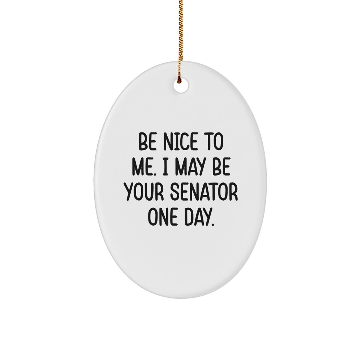 Funny Senator Gifts for Men Women Friends Family - Oval Ornament 'Be Nice To Me. I May Be Your Senator One Day.' - Christmas Unique Presents - Image 1