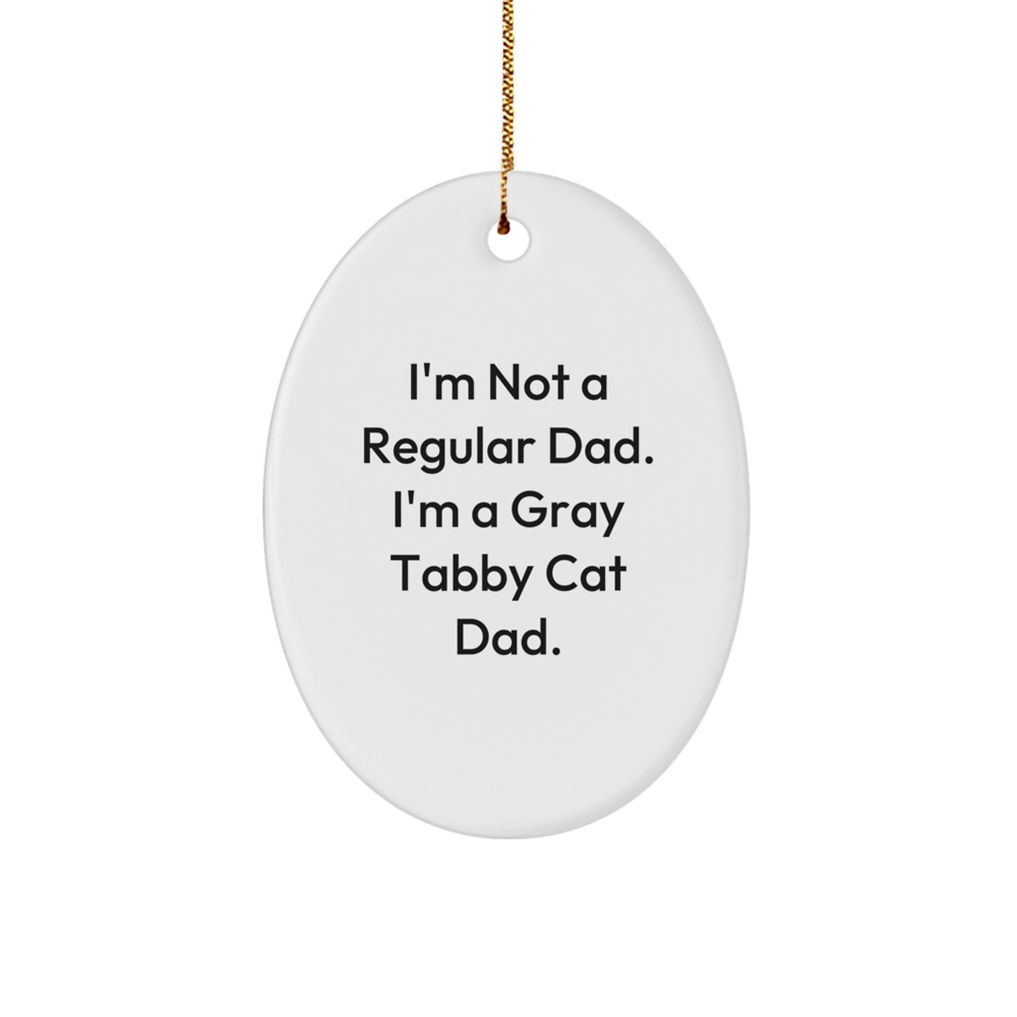 Gray Tabby Cat Dad Oval Ornament Gift from Men to Friends for Christmas Unique - Image 1