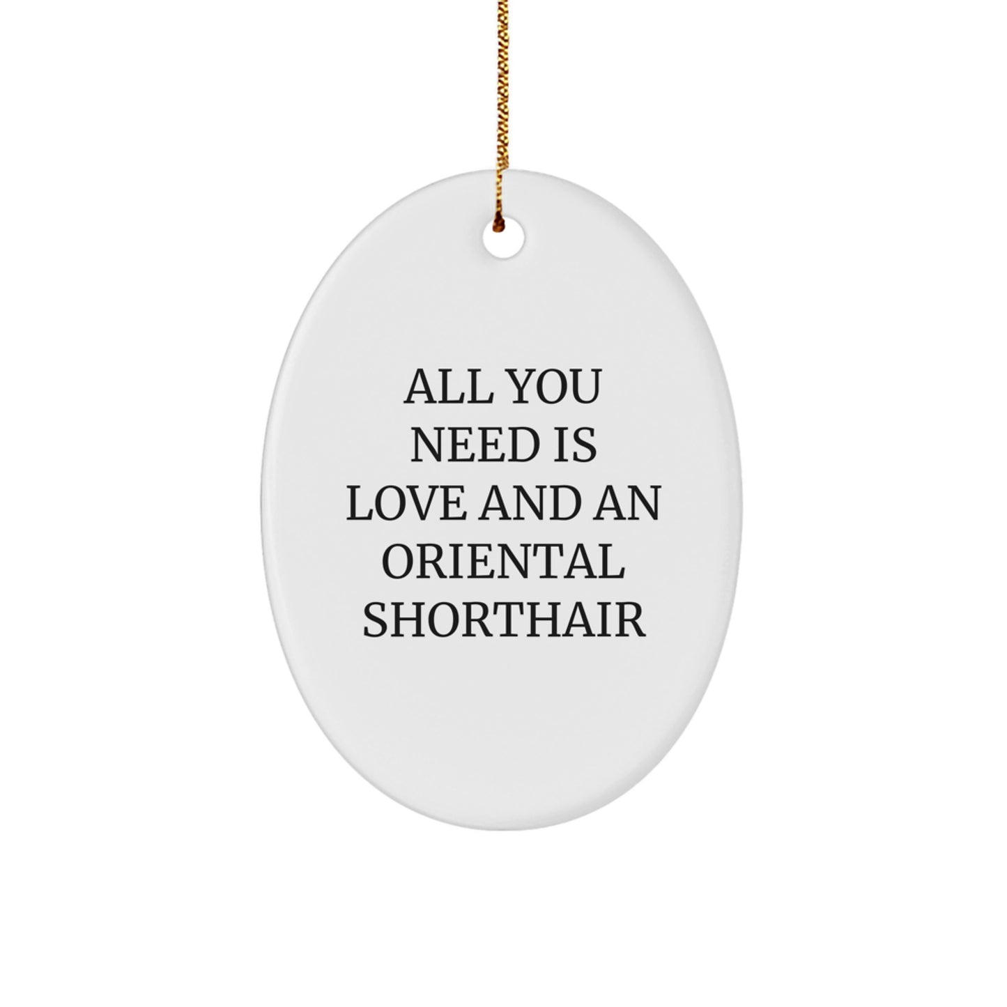 Oriental Shorthair Cat Lover Gifts for Men from Friends, Funny Oval Ornament Christmas Unique Items, All You Need Is Love And An Oriental Shorthair - Image 1