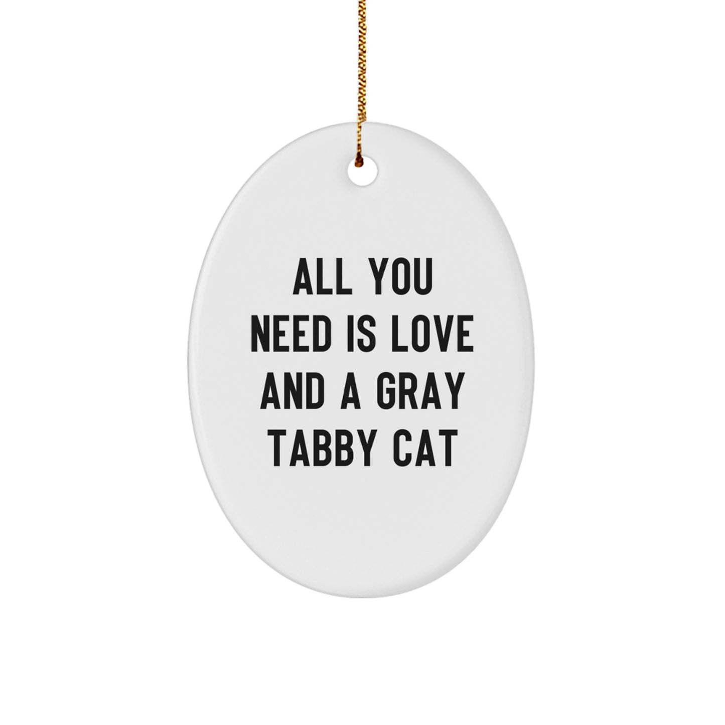 Gray Tabby Cat Oval Ornament - A Heartwarming Gift from Family to Friends at Christmas Time - Image 1