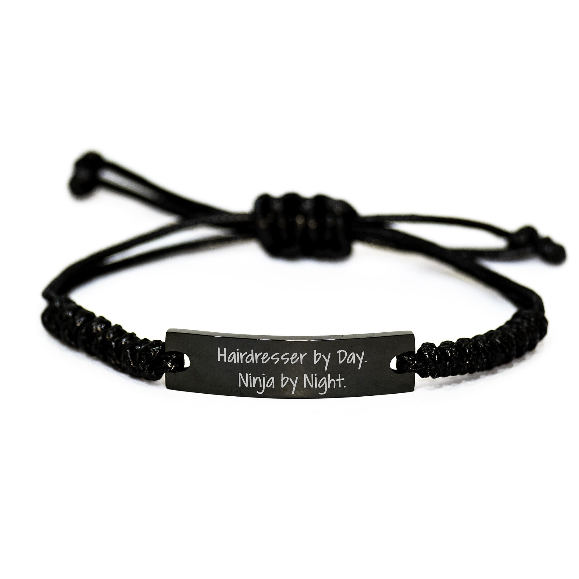 Hairdresser Ninja Gifts from Friends and Family, Birthday Unique Rope Bracelet, 'Hairdresser By Day. Ninja By Night.' Quote - Image 1