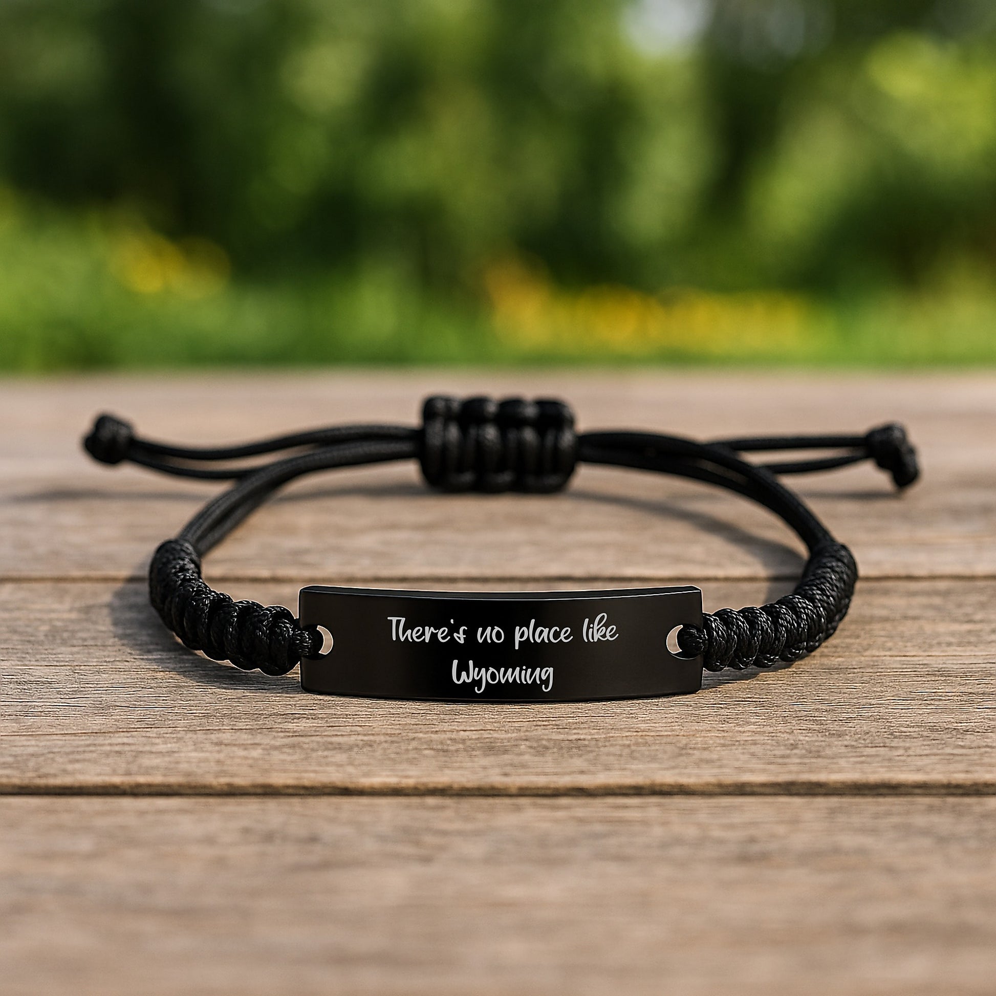 Wyoming Rope Bracelet Gift from Friends Birthday Present, 'There's No Place Like Wyoming', Adjustable Black Stainless Steel with Interlaced Rope, Women's Gift - Image 2