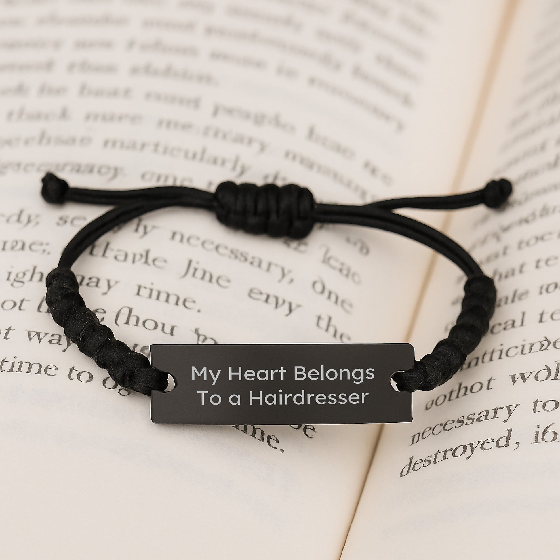 Funny Hairdresser Birthday Unique Gift for Her, Rope Bracelet with My Heart Belongs To A Hairdresser Quote, Gifts from Friends for Hairdresser - Image 3