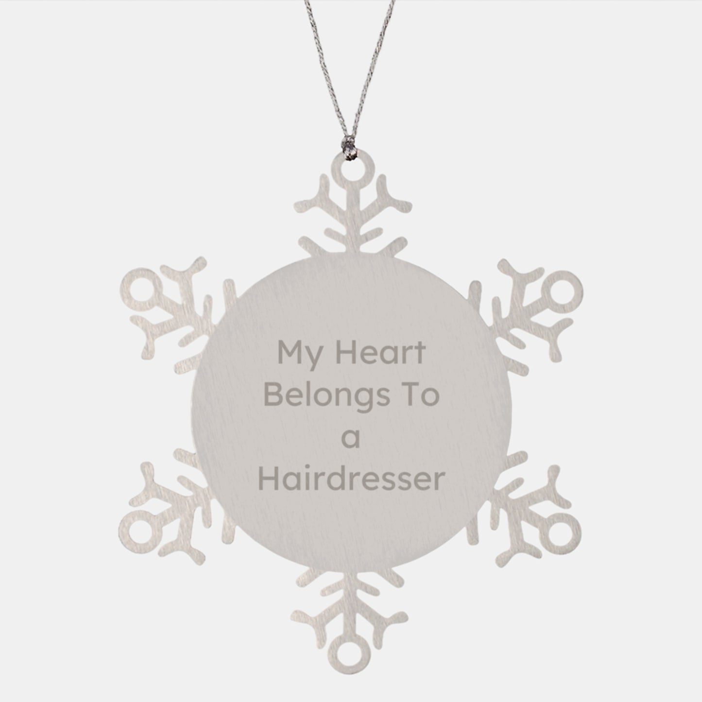Funny Hairdresser Gifts from Friends for Hairdresser, Snowflake Ornament, 'My Heart Belongs To A Hairdresser' Quote - Image 1