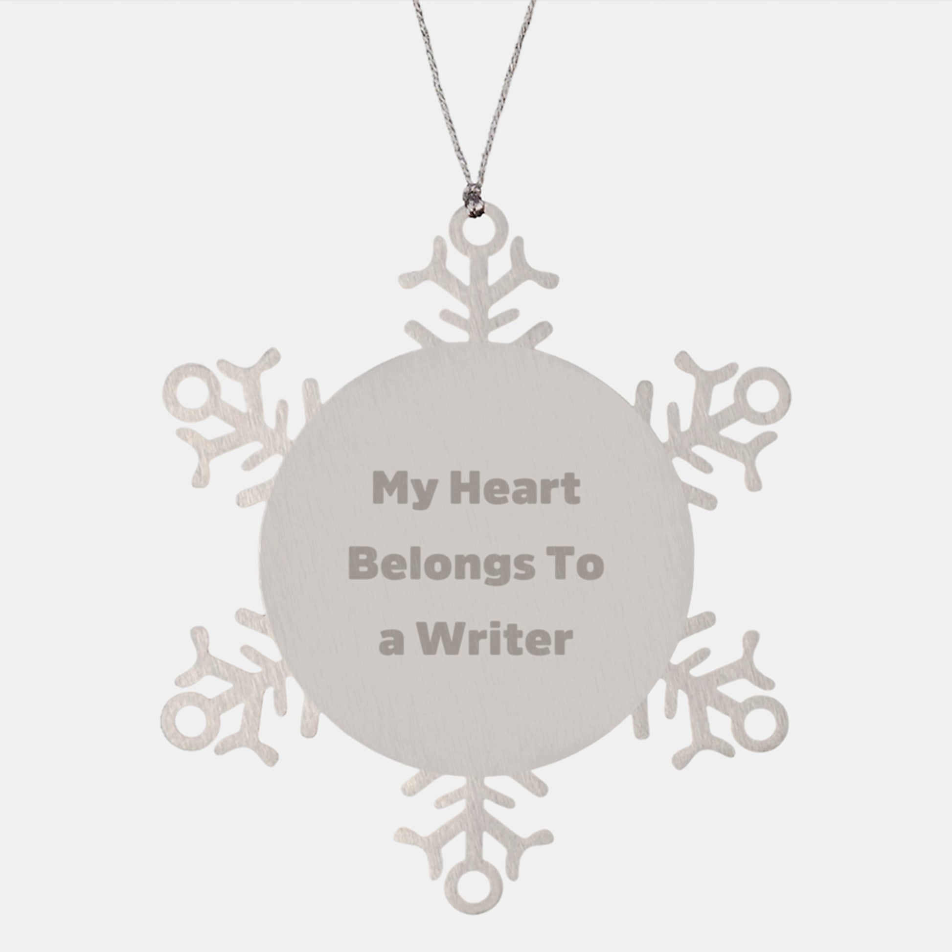 Writer's Heart Belongs To Snowflake Ornament, Funny Quote Gifts from Friends for Christmas, 3.14 inch Stainless Steel - Image 1