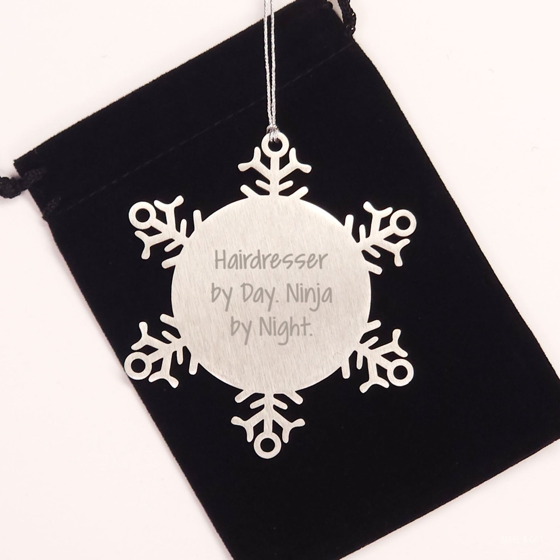 Hairdresser Gifts from Friends, Snowflake Ornament, 'Hairdresser By Day. Ninja By Night.' Funny Quote, Christmas Unique Gifts for Hairdresser - Image 2