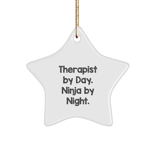 Therapist Gifts from Friends, Funny Star Ornament, 'Therapist by Day. Ninja By Night.' Christmas Unique Gifts - Image 1