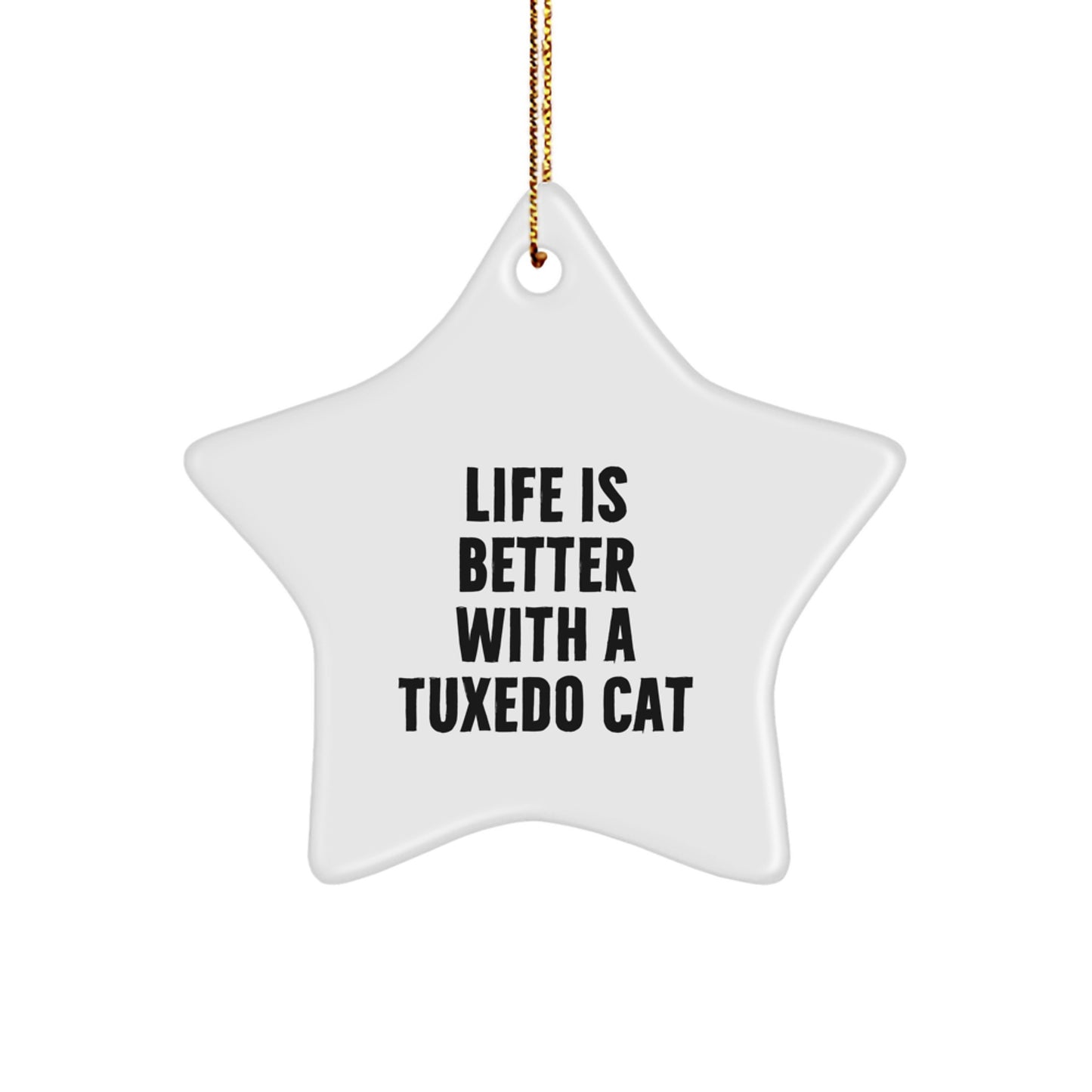 Funny Tuxedo Cat Gifts for Men Friends Christmas Star Ornament 'Life Is Better With A Tuxedo Cat' from Family - Image 1