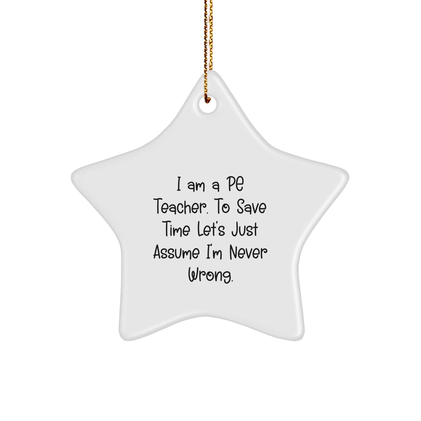 Funny PE Teacher Gifts, Star Ornament for Men, Gifts from Friends to PE Teacher, Christmas Unique Gifts with Humorous Quote 'Never Wrong' - Image 1