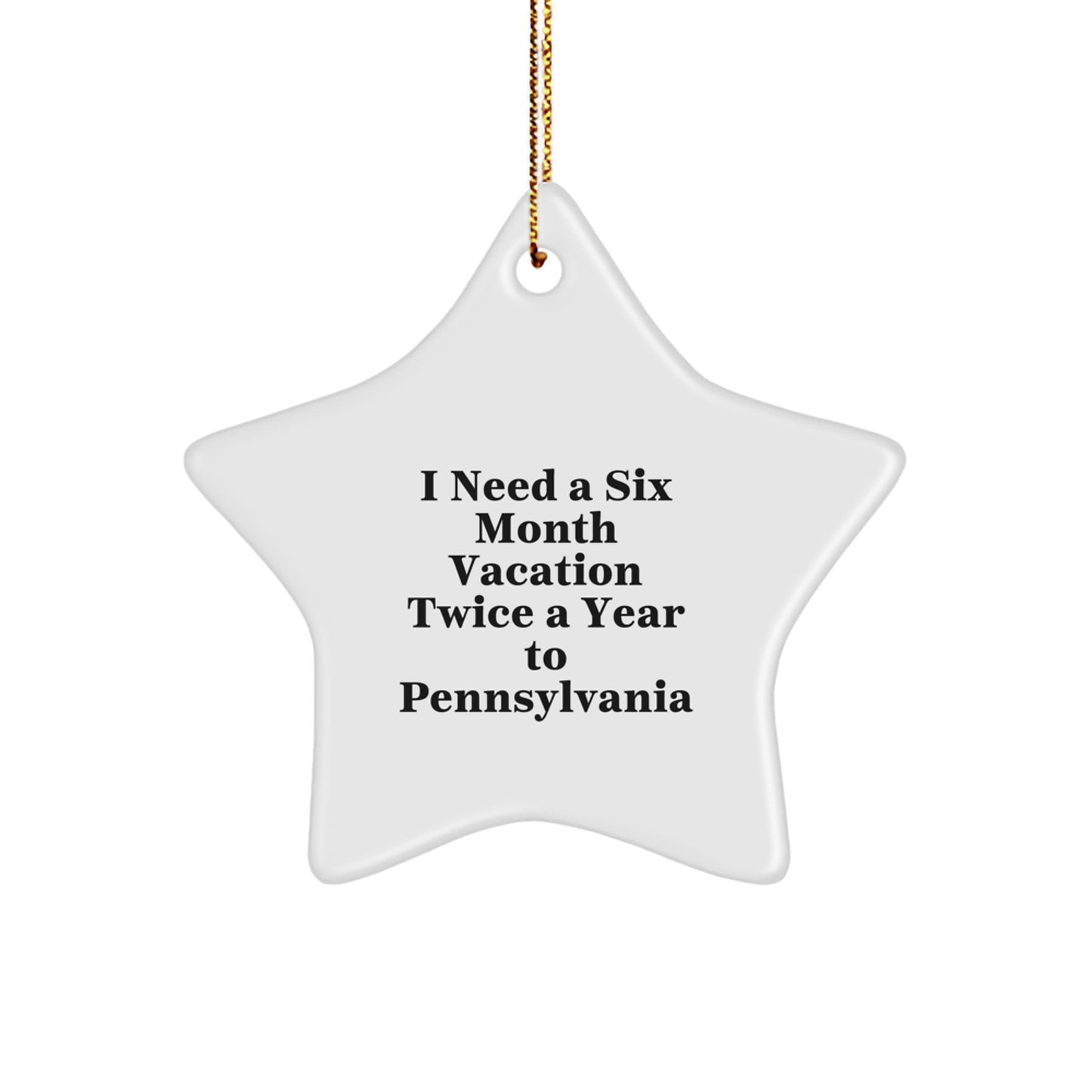 Pennsylvania Star Ornament Gifts from Friends to Family 'I Need A Six Month Vacation Twice A Year To Pennsylvania' Christmas Unique - Image 1