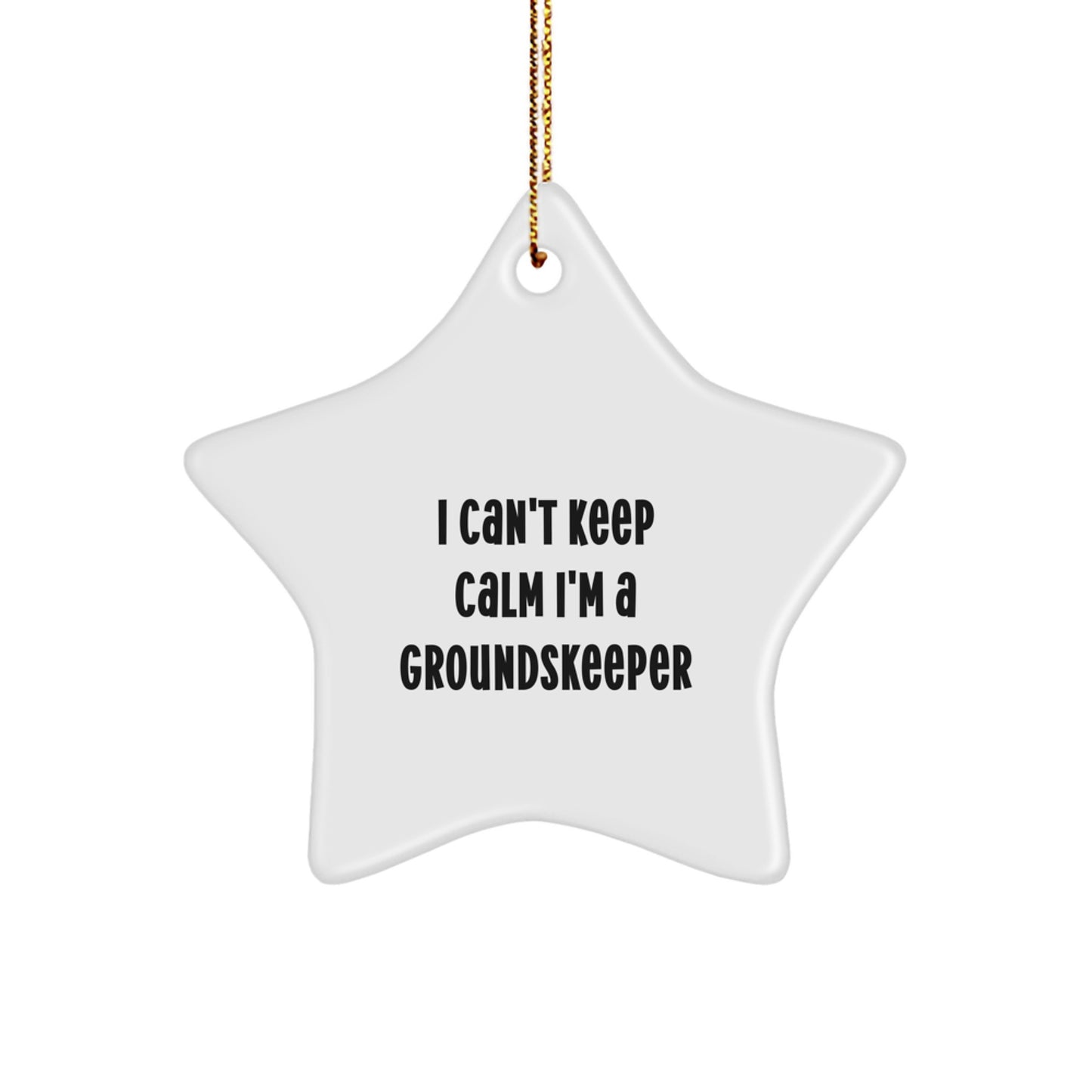 groundskeeper Gifts from Friends for Christmas Unique Star Ornament, 'I Can't Keep Calm I'm A groundskeeper' Funny Quote, White Color, Star Shaped, 3.25' Tall, 1/8' Thick, MDF Wood, High-Gloss Finish - Image 1