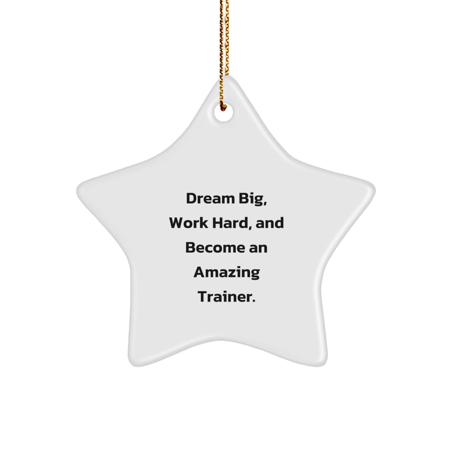 Gifts from Friends and Family for Trainers - Star Ornament with Inspirational Quote 'Dream Big, Work Hard, And Become An Amazing Trainer.' - Unique Christmas Unique Gifts - Image 1