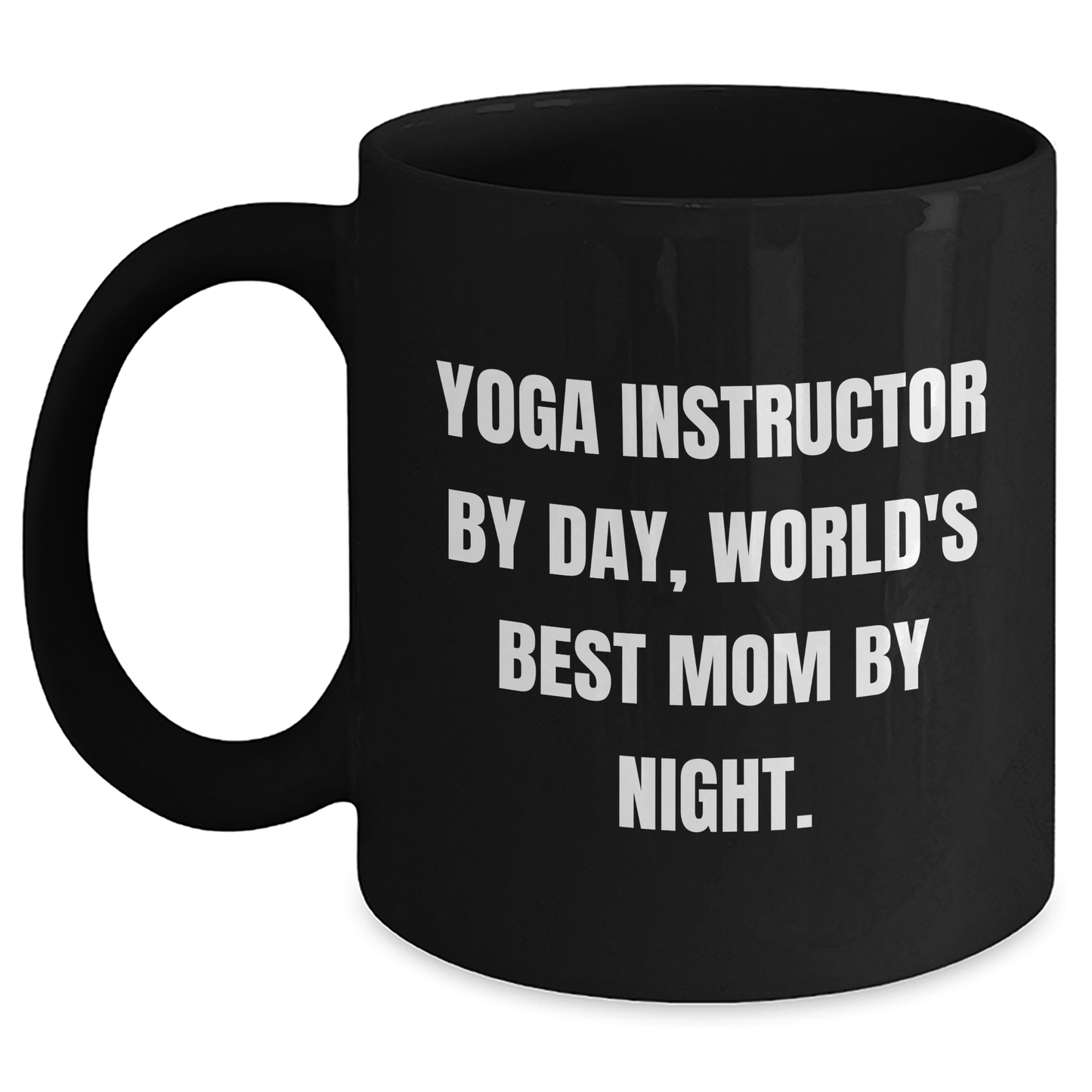 Funny Yoga Instructor Gifts for Her, 'Yoga Instructor By Day, World's Best Mom By Night.' Black Coffee Mug from Friends, Family, or Coworkers, Graduation Unique Gifts - Main
