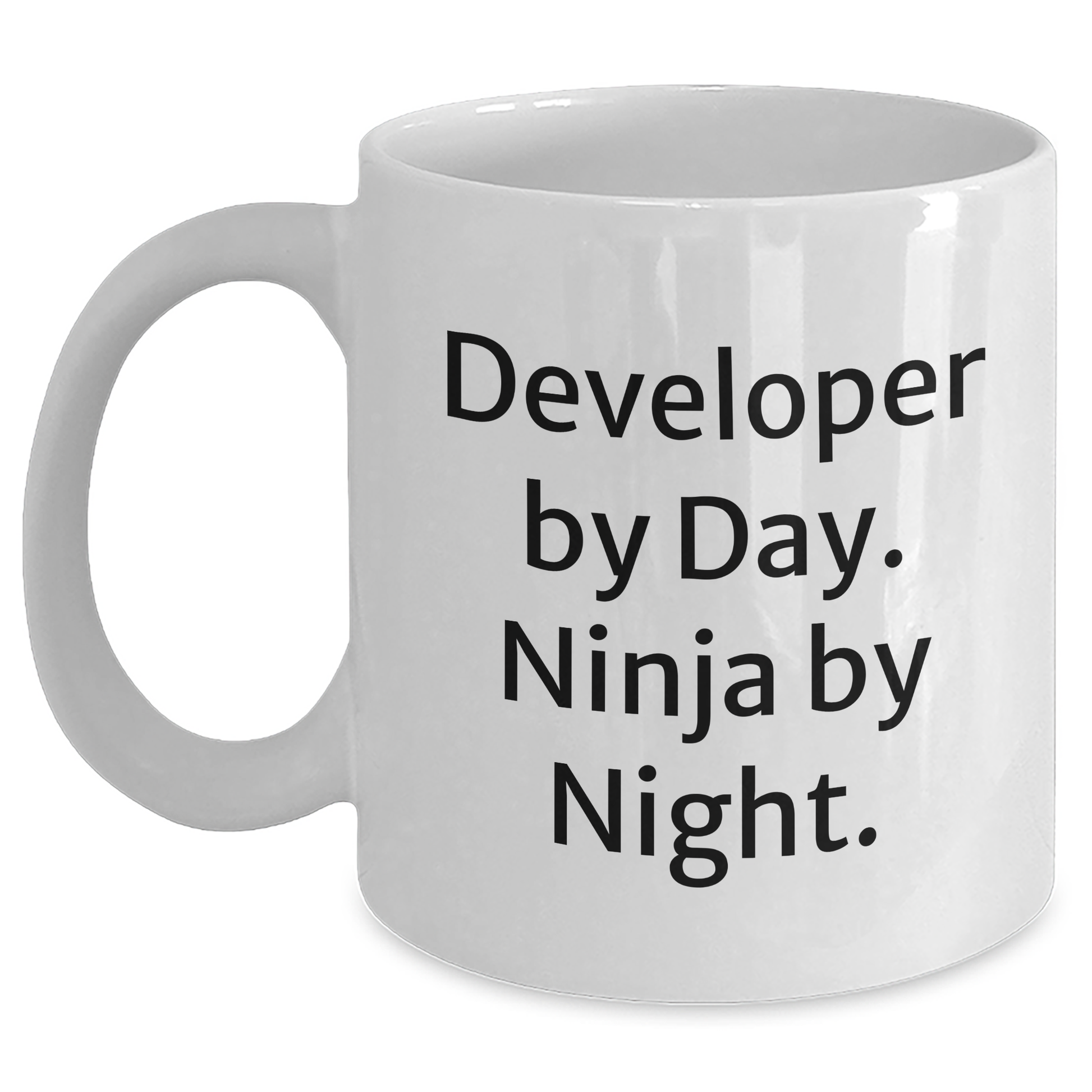 Developer Gifts: Funny White Coffee Mug - 'Developer By Day. Ninja By Night.' for Men, Women, Coworkers, and Friends - Unique Graduation Present - Main