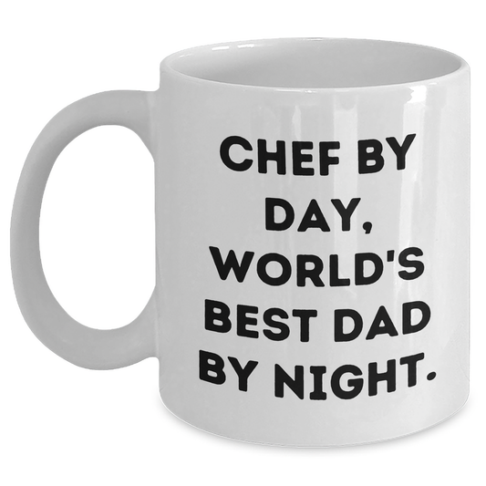 Funny Chef Gifts by Day, World's Best Dad by Night White Coffee Mug for Graduation Unique Gifts from Men to Chef - Main
