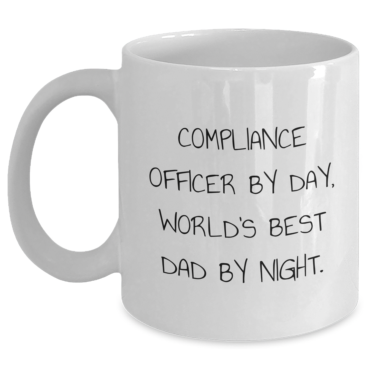 Funny Compliance Officer Gifts, White Coffee Mug - 'Compliance Officer By Day, World's Best Dad By Night.' for Graduation from Friends to Family - Main