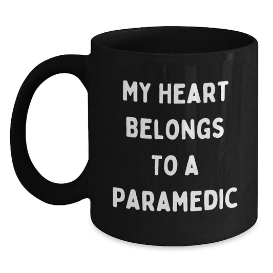 Funny Rescue Worker Gifts from Men to Rescue Workers, Black Coffee Mugs for Birthday, 'My Heart Belongs To A Rescue Worker' Quote - Main
