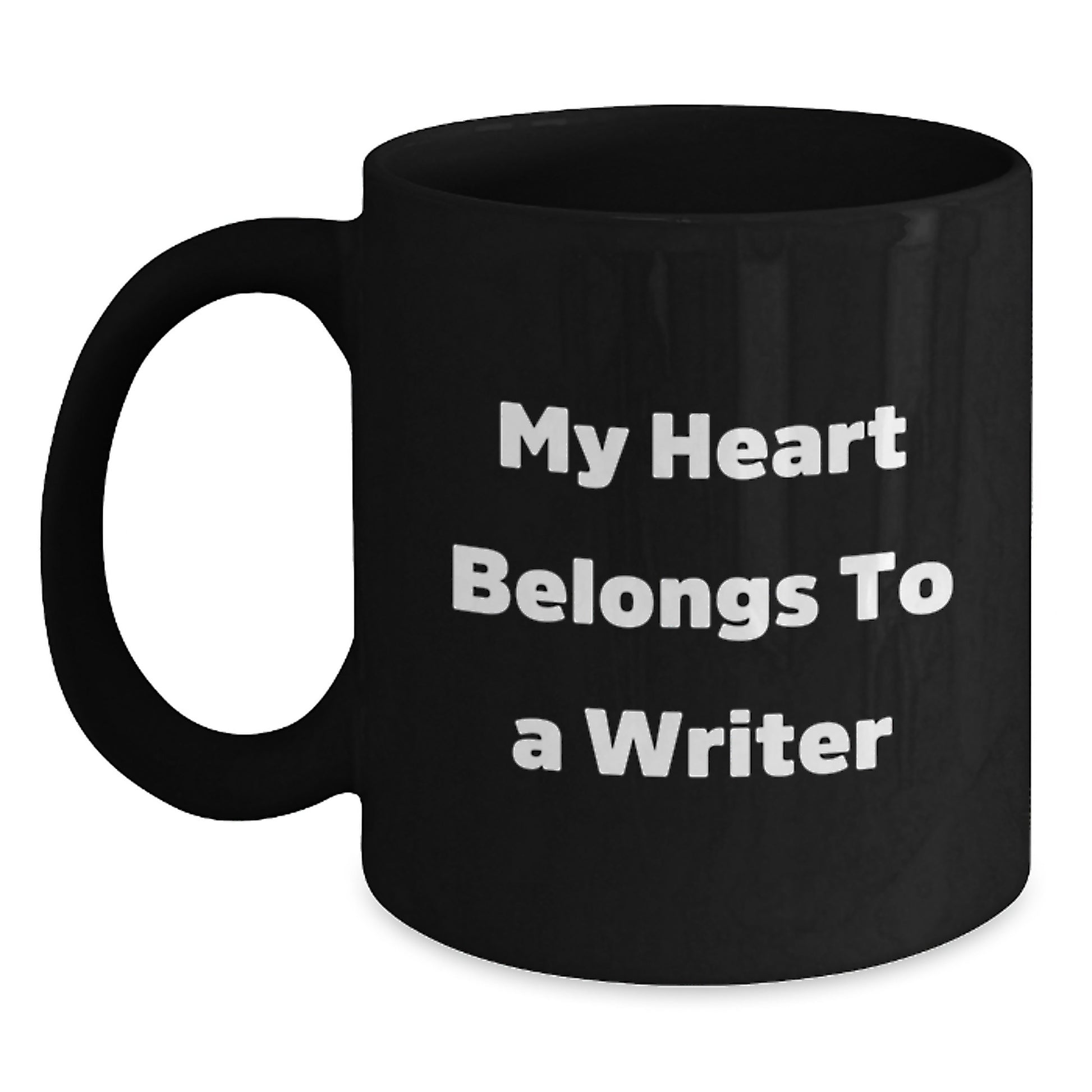 Writer Gifts from Friends for Him - Funny Black Coffee Mug - 'My Heart Belongs To A Writer' - Birthday Unique Gifts - Main