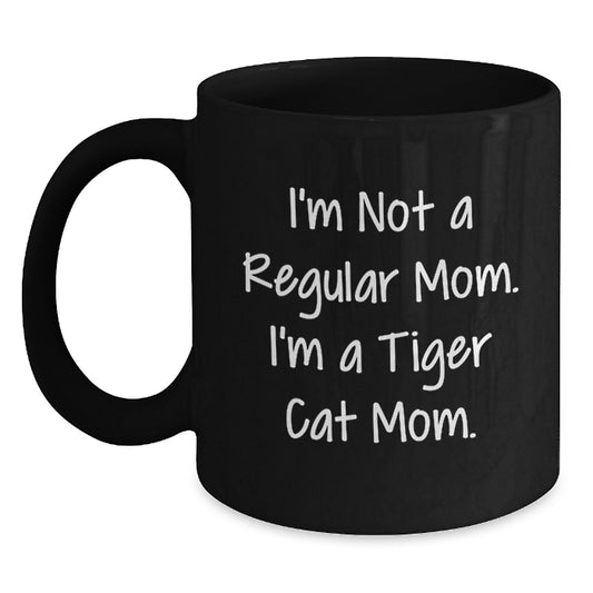 Funny Tiger Cat Mom Gifts from Family for Tiger Cat Enthusiasts, Black Coffee Mug, Birthday Unique Present - Main