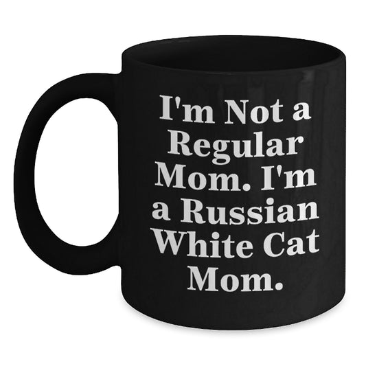 Funny Russian White Cat Mom, Gifts from Family to Russian White Cat Lover, Black Coffee Mug for Birthday - Main
